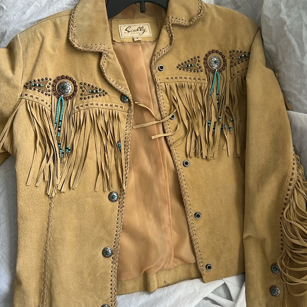 Scully Women's Fringe And Beaded Boar Suede Leather Jacket Chamois Small  US